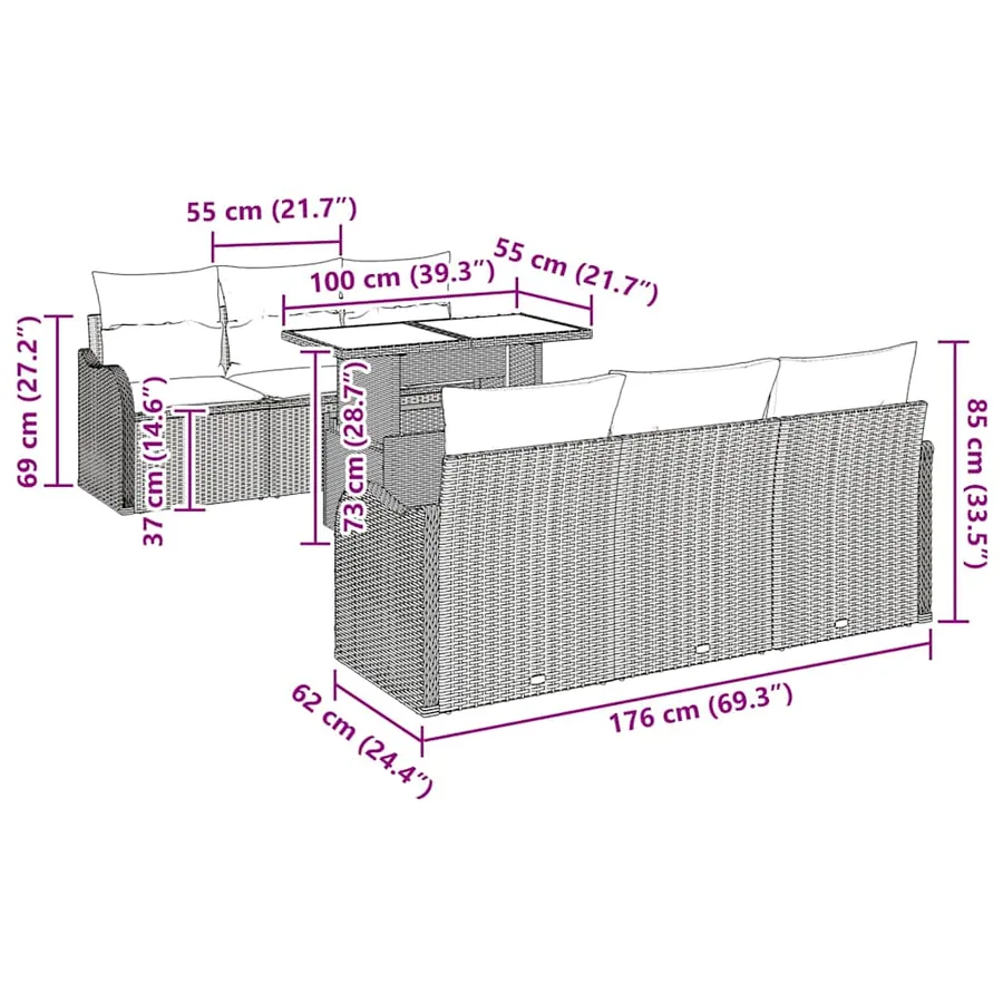 Ensemble de canapé de jardin 7 pcs Gris clair Poly Rattan - 13