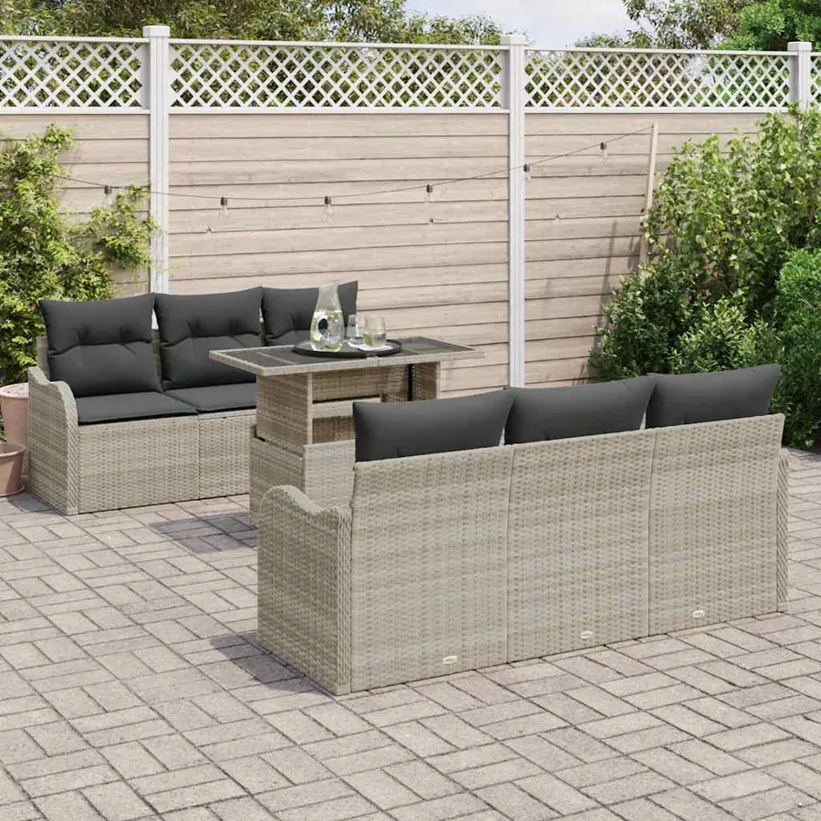 Ensemble de canapé de jardin 7 pcs Gris clair Poly Rattan - 3