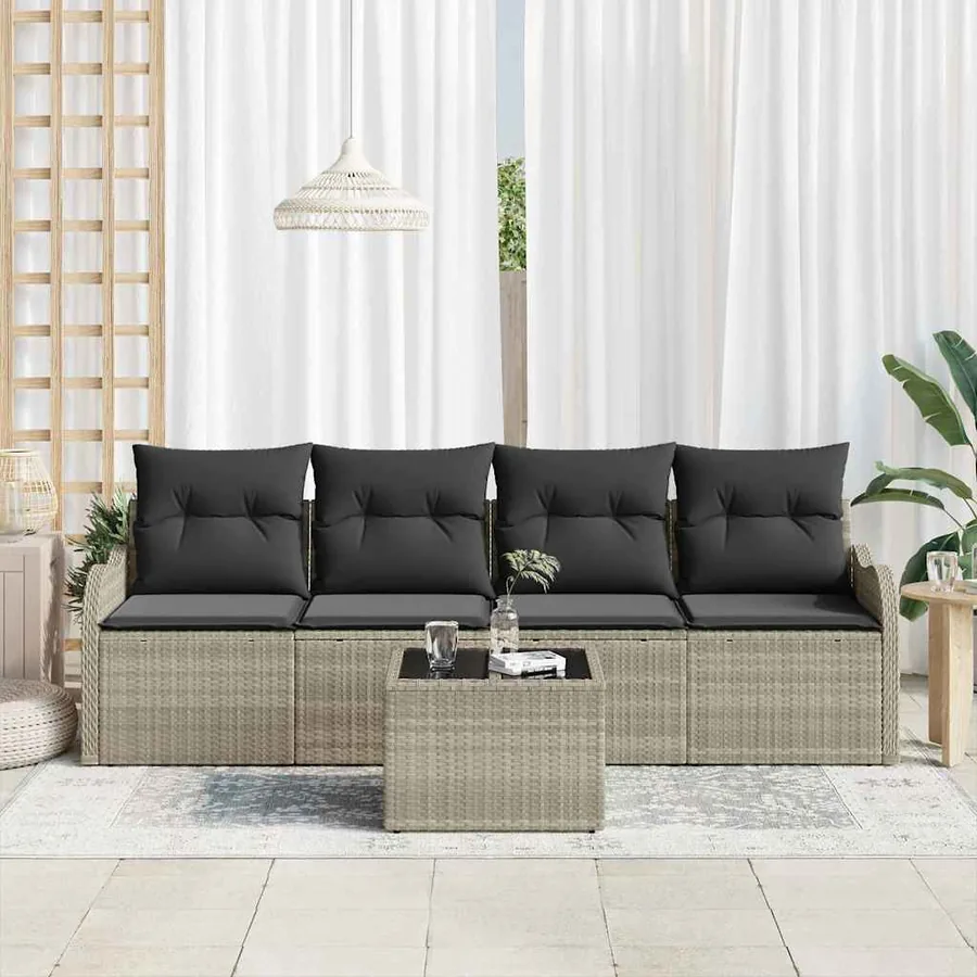 Ensemble de canapé de jardin 5 pcs Gris clair et gris foncé - 3