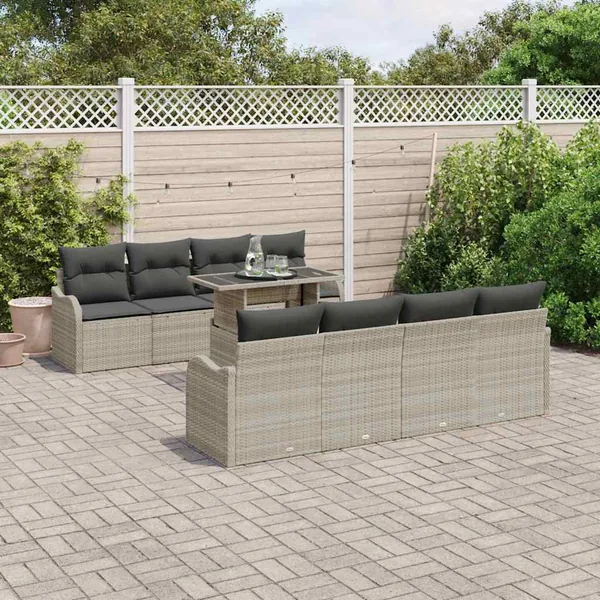 Ensemble de canapé de jardin 9 pcs Gris clair Poly Rattan