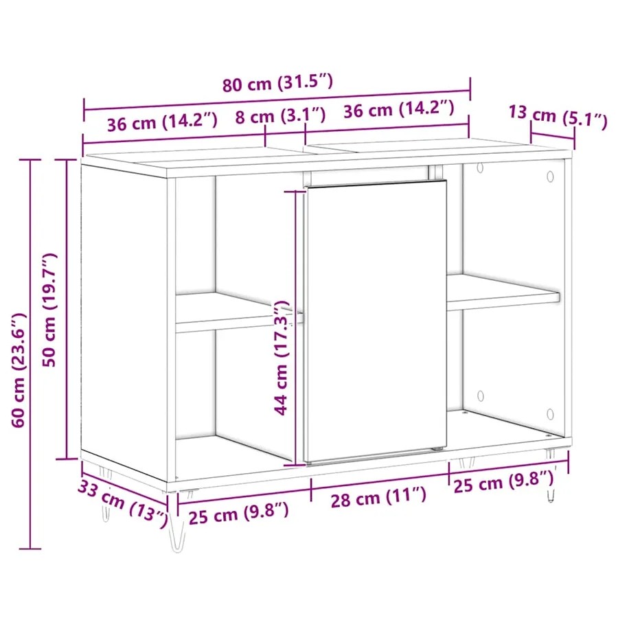 Cabinet de salle de bain Chêne artisanal 80 x 33 x 60 cm - 15