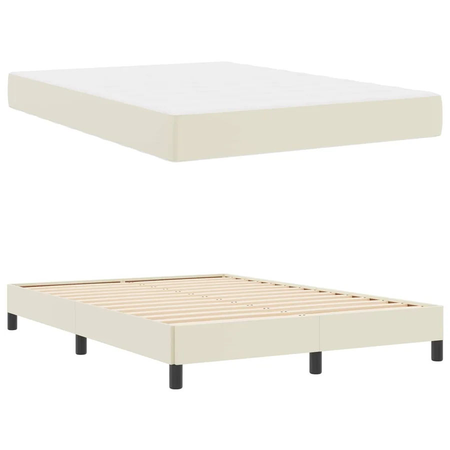 Cadre de lit avec matelas Crème 140 x 190 cm tissu - 5