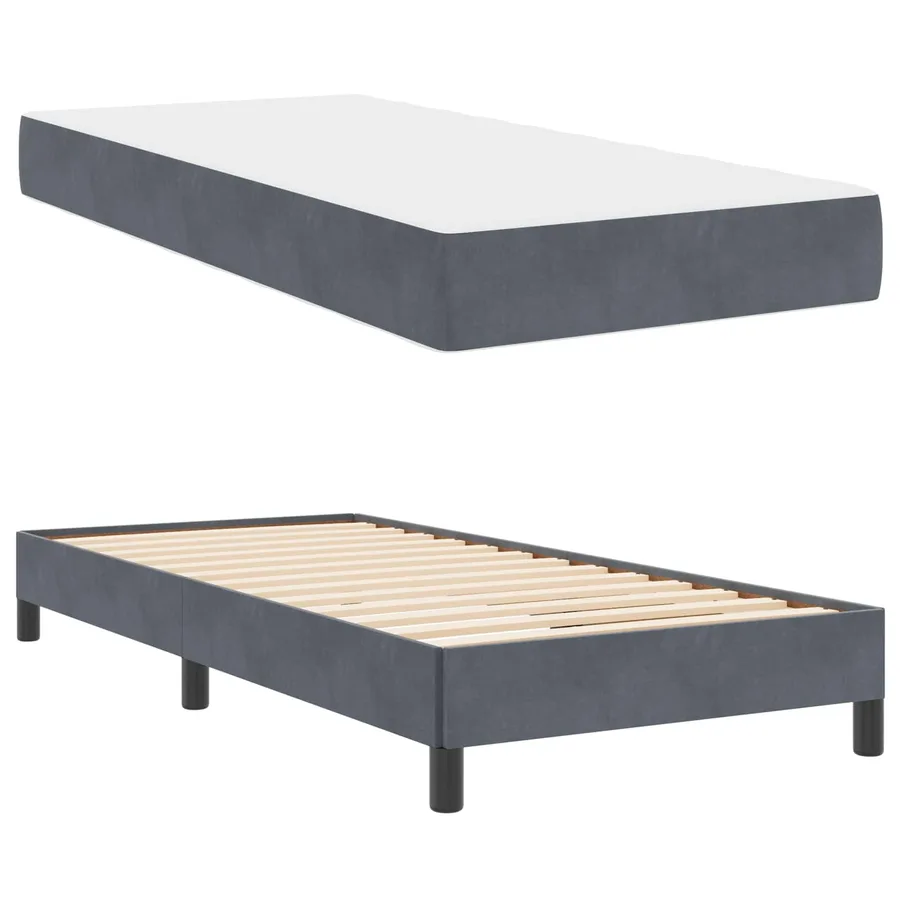 Lit à ressorts avec matelas Gris foncé 100 x 200 cm tissu - 5