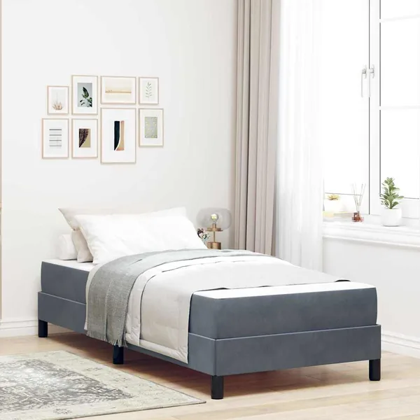 Lit à ressorts avec matelas Gris foncé 90 x 200 cm tissu
