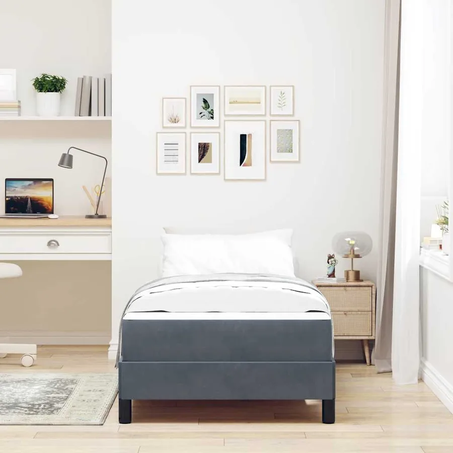 Lit à ressorts avec matelas Gris foncé 90 x 200 cm tissu - 3