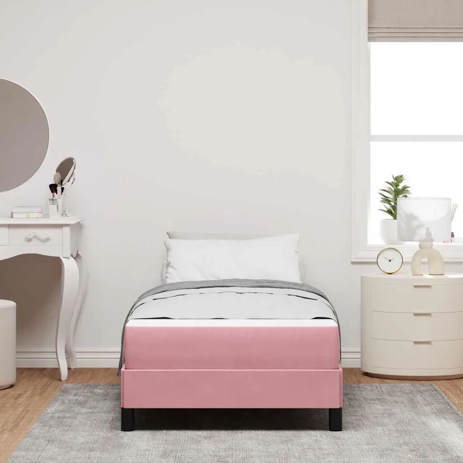 Lit à ressorts avec matelas Rose 90 x 200 cm tissu - 3
