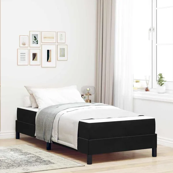 Lit à ressorts avec matelas Noir 80 x 210 cm tissu