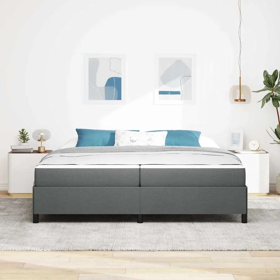 Lit à ressorts avec matelas Gris foncé 200 x 200 cm tissu - 3