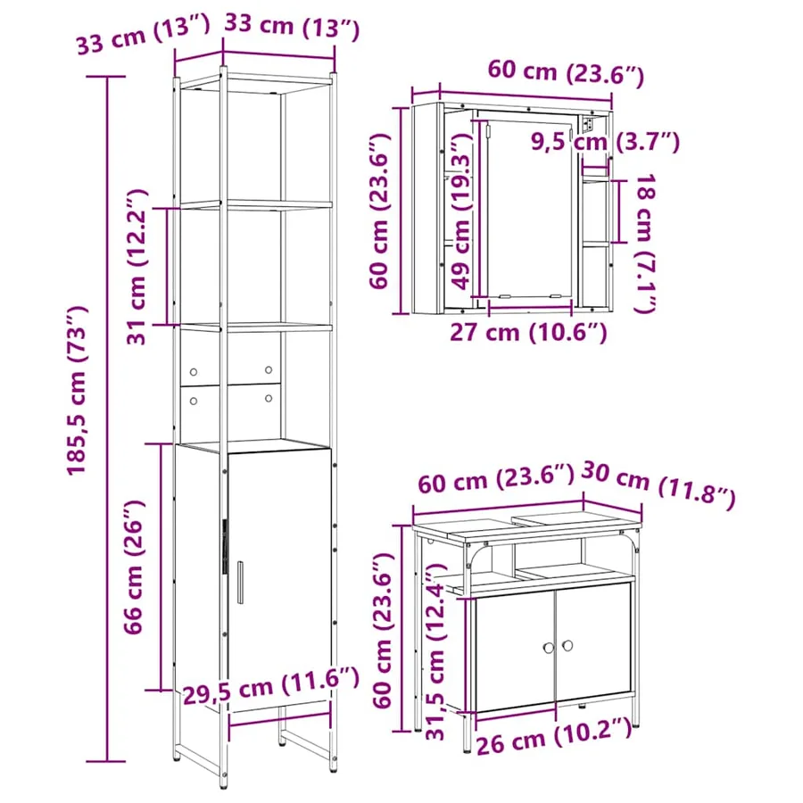 Ensemble de mobilier de salle de bain 3 pcs Chêne Sonoma - 15