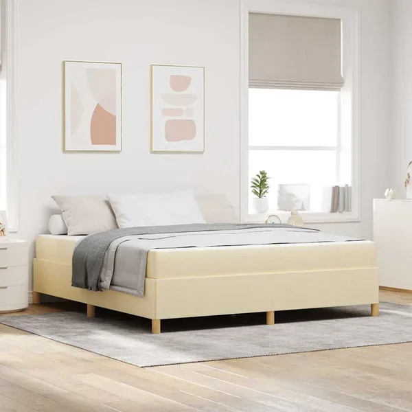 Cadre de lit avec matelas Crème 180 x 200 cm tissu
