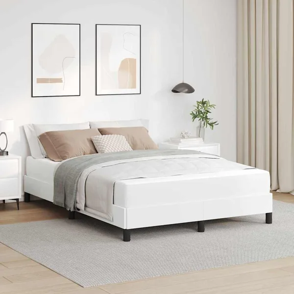 Cadre de lit avec matelas Blanc pur 160 x 200 cm tissu