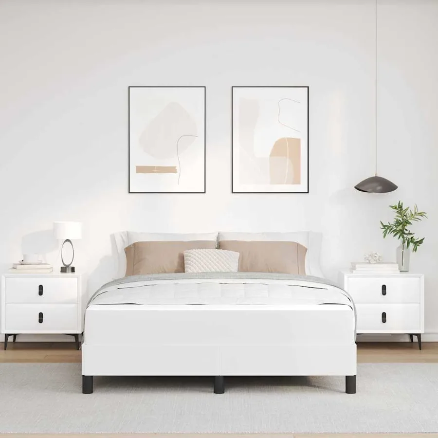Cadre de lit avec matelas Blanc pur 160 x 200 cm tissu - 3
