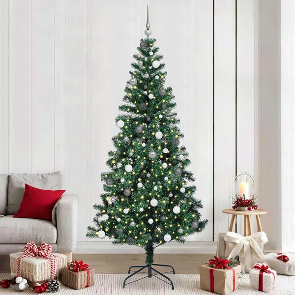Sapin de Noël artificiel pré-éclairé Vert 240 cm PVC et métal