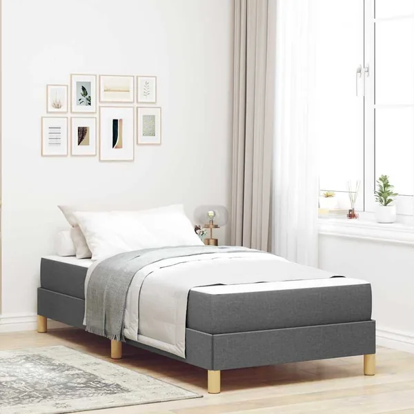 Lit à ressorts avec matelas Gris foncé 90 x 200 cm tissu