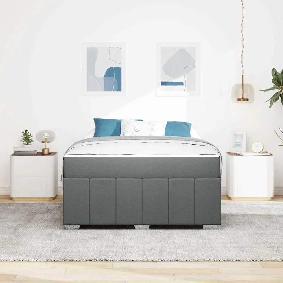 Cadre de lit avec matelas Gris foncé 140 x 200 cm tissu - 3