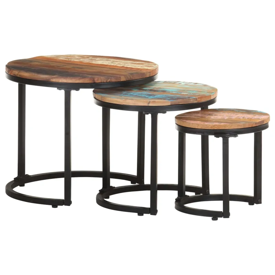 Tables d'appoint 3 pcs Bois de récupération massif - 11