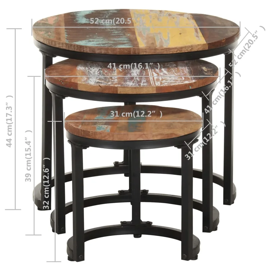 Tables d'appoint 3 pcs Bois de récupération massif - 8