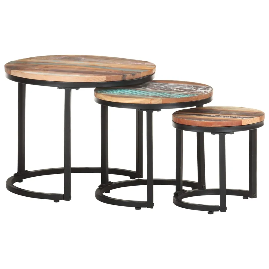 Tables d'appoint 3 pcs Bois de récupération massif - 9