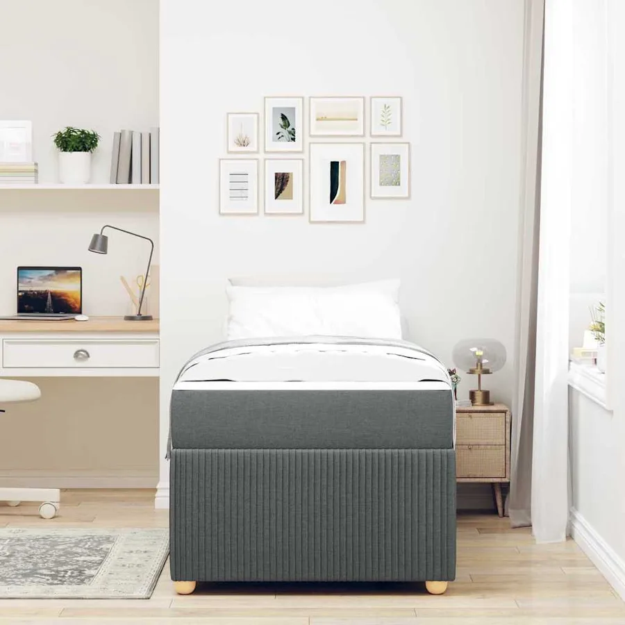 Cadre de lit avec matelas Gris foncé 100 x 200 cm tissu - 3