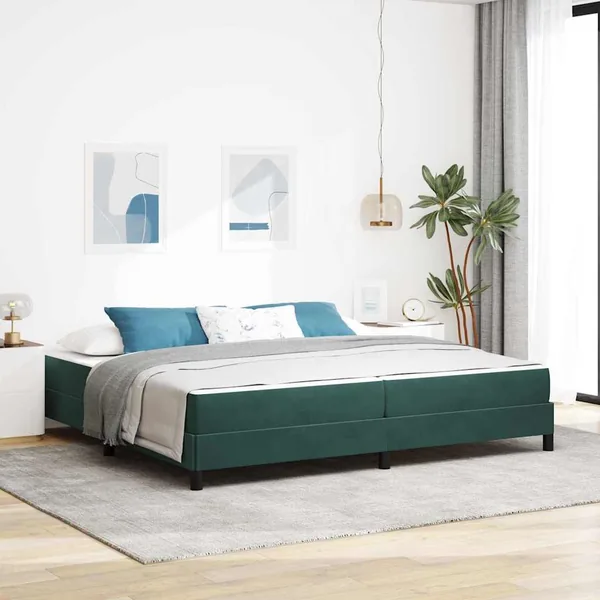 Lit à ressorts avec matelas Vert foncé 200 x 200 cm tissu