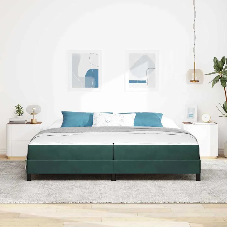 Lit à ressorts avec matelas Vert foncé 200 x 200 cm tissu - 3