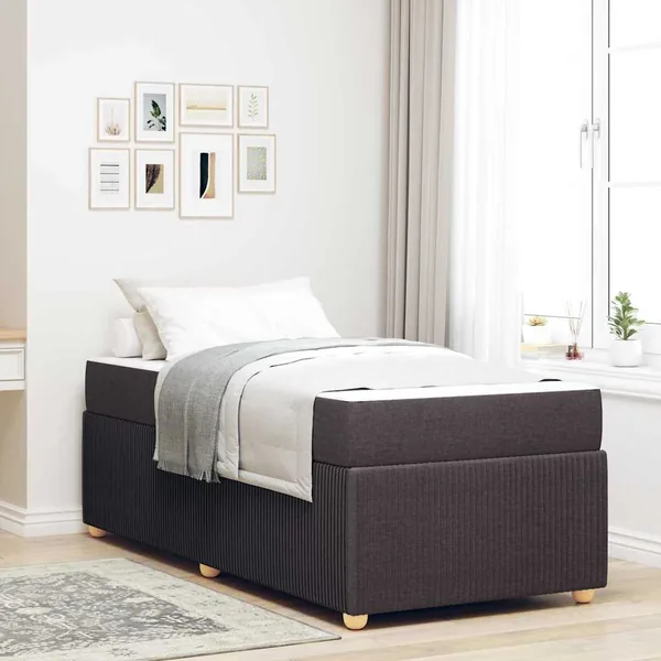 Cadre de lit avec matelas Marron foncé 100 x 200 cm tissu