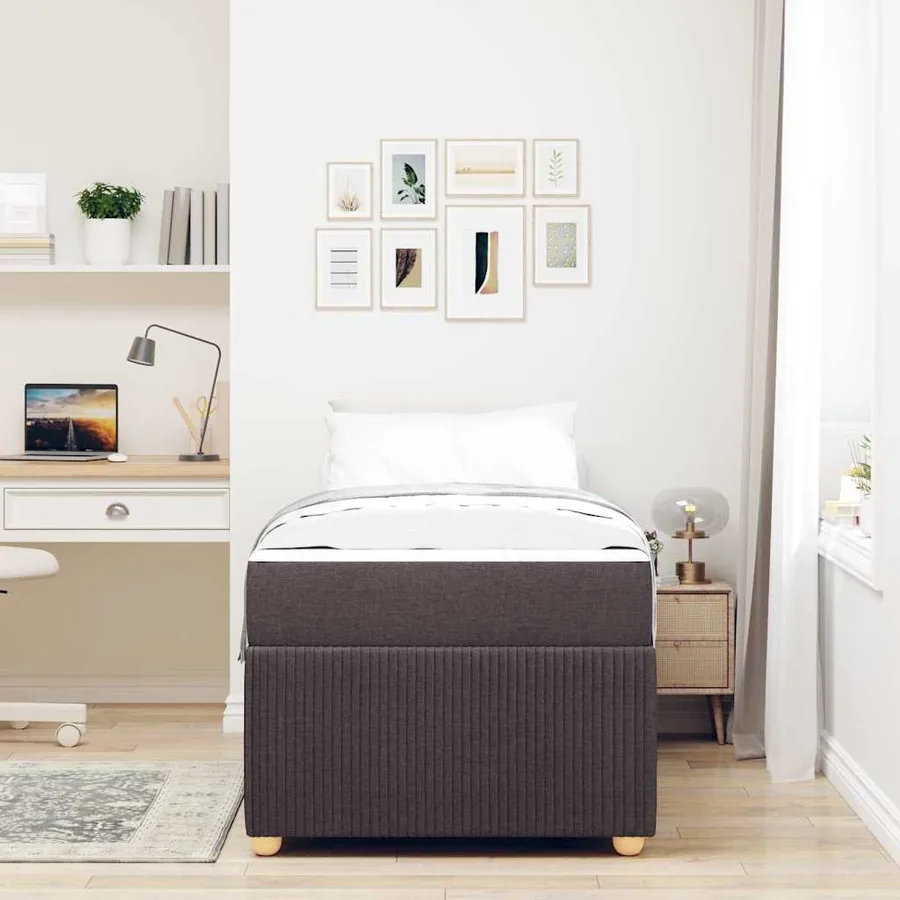 Cadre de lit avec matelas Marron foncé 100 x 200 cm tissu - 3