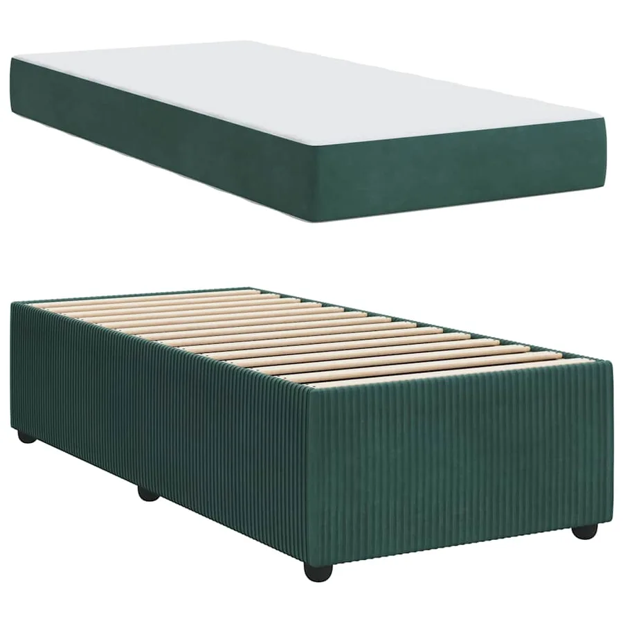 Cadre de lit avec matelas Vert foncé 100 x 200 cm tissu - 4