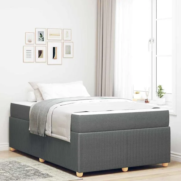 Cadre de lit avec matelas Gris foncé 120 x 200 cm tissu