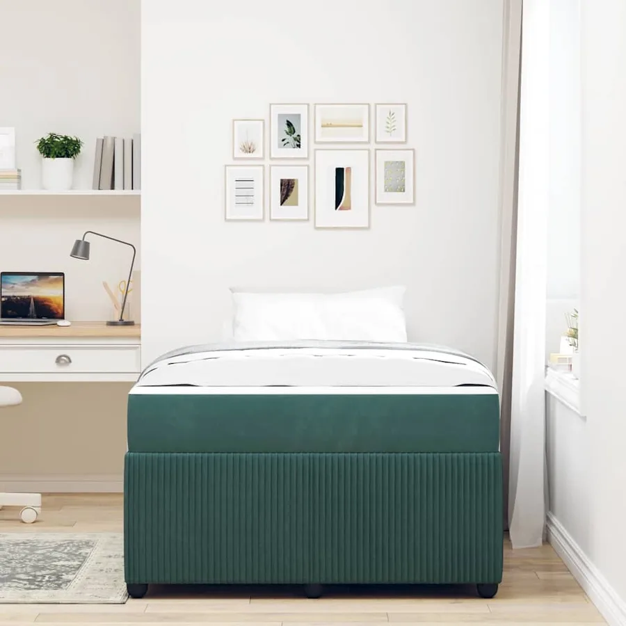Cadre de lit avec matelas Vert foncé 120 x 200 cm tissu - 3