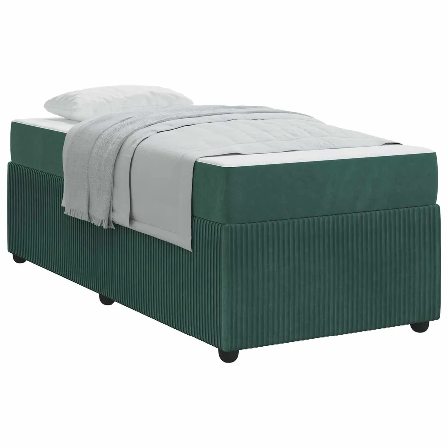 Cadre de lit avec matelas Vert foncé 90 x 190 cm tissu - 2