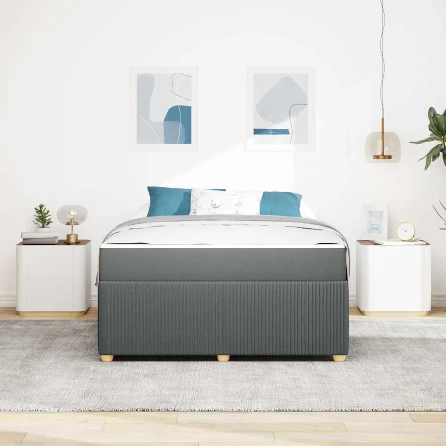 Cadre de lit avec matelas Gris foncé 160 x 200 cm tissu - 3