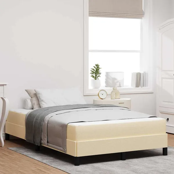 Lit à ressorts avec matelas Crème 120 x 200 cm tissu