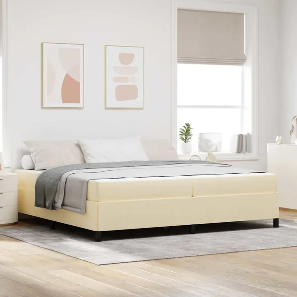 Lit à ressorts avec matelas Crème 200 x 200 cm tissu