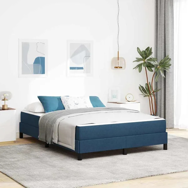 Lit à ressorts avec matelas Bleu 140 x 190 cm tissu