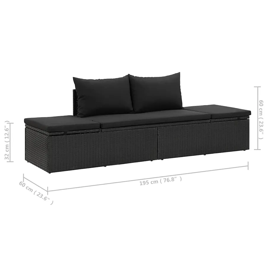 Chaise longue avec coussins Résine tressée Noir - 11