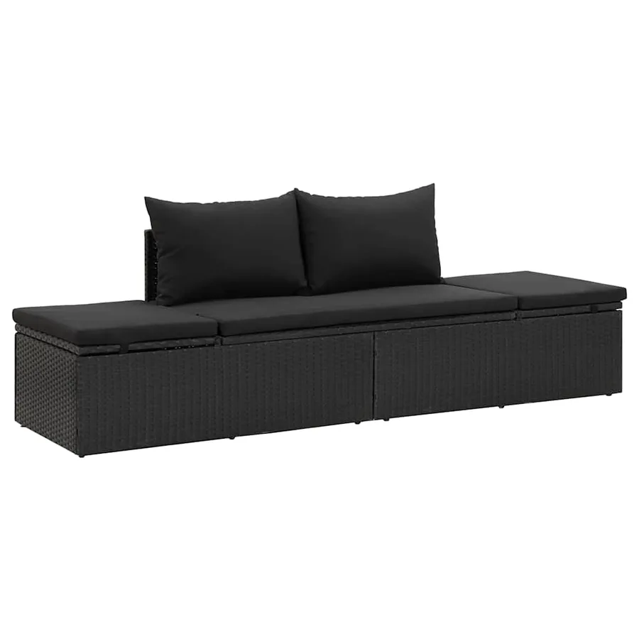 Chaise longue avec coussins Résine tressée Noir - 2