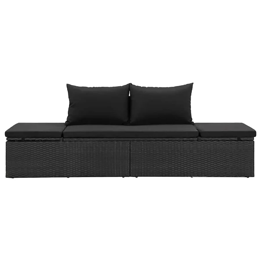 Chaise longue avec coussins Résine tressée Noir - 4