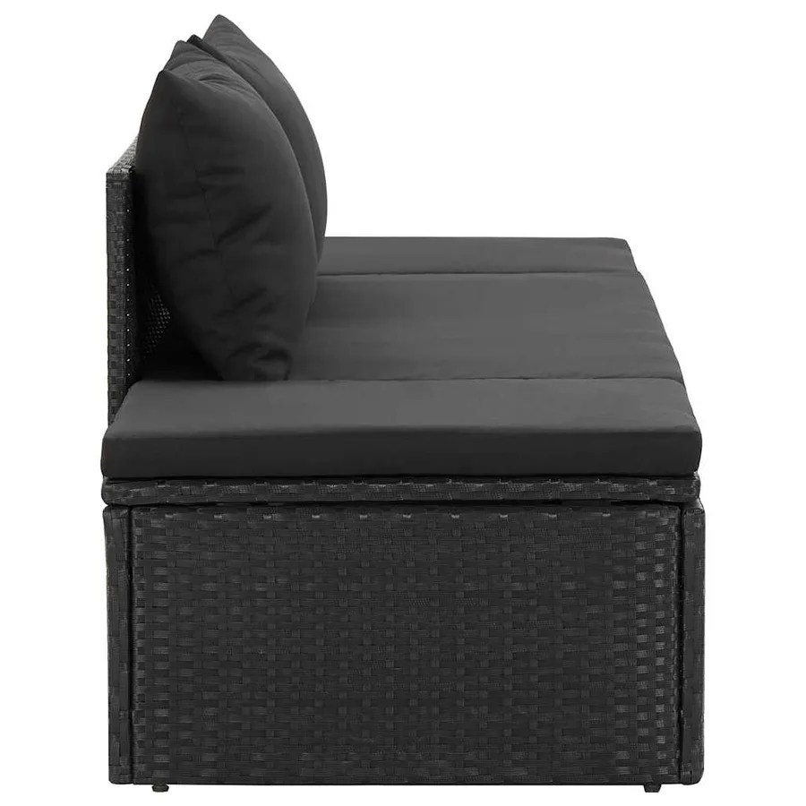 Chaise longue avec coussins Résine tressée Noir - 6