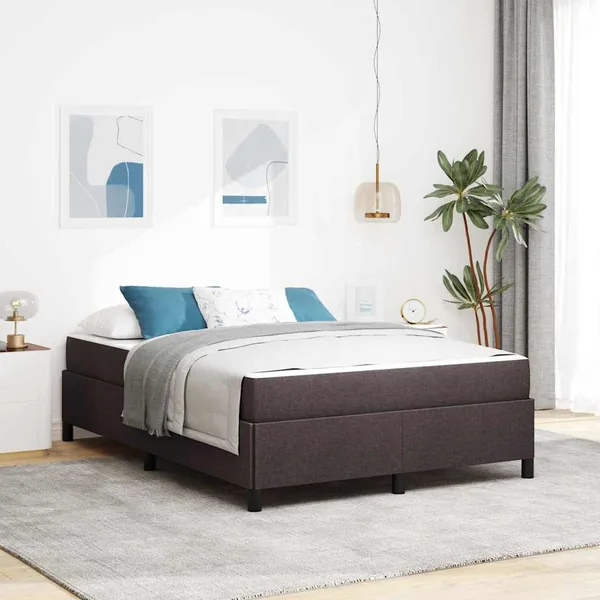 Lit à ressorts Marron foncé 140 x 200 cm tissu