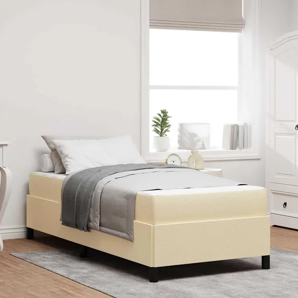 Lit à ressorts avec matelas Crème 90 x 190 cm tissu