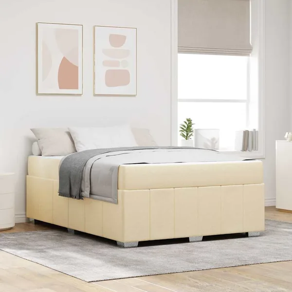 Cadre de lit avec matelas Crème 160 x 200 cm tissu
