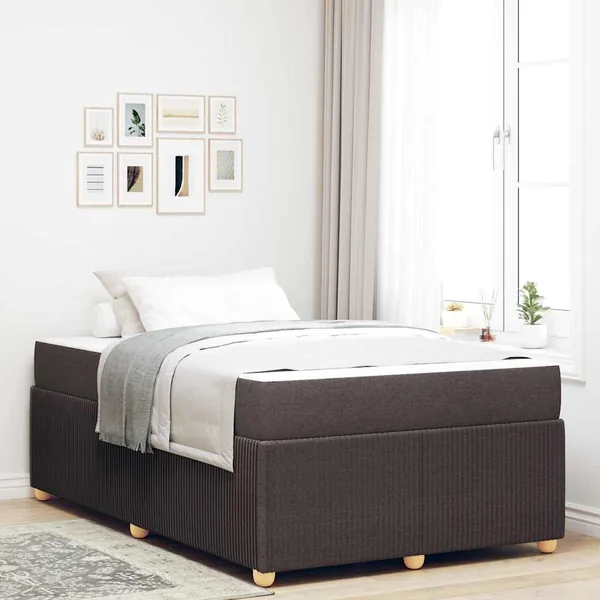 Cadre de lit avec matelas Marron foncé 120 x 200 cm tissu