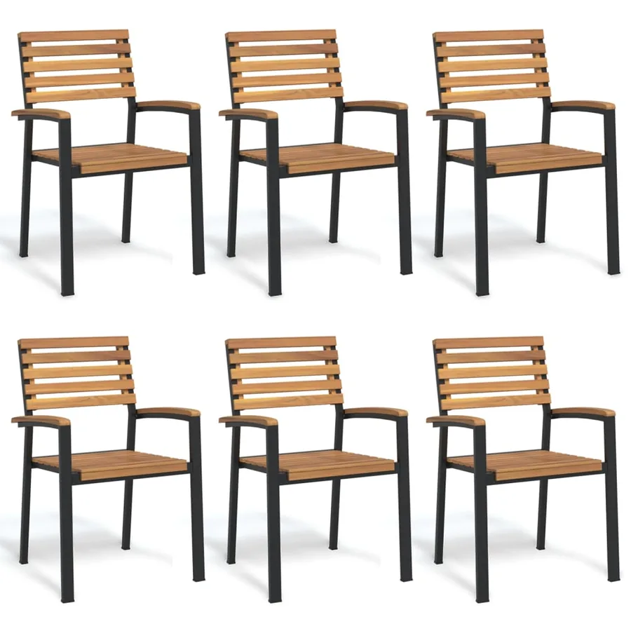 Chaises de jardin empilables lot de 6 bois d'acacia et métal