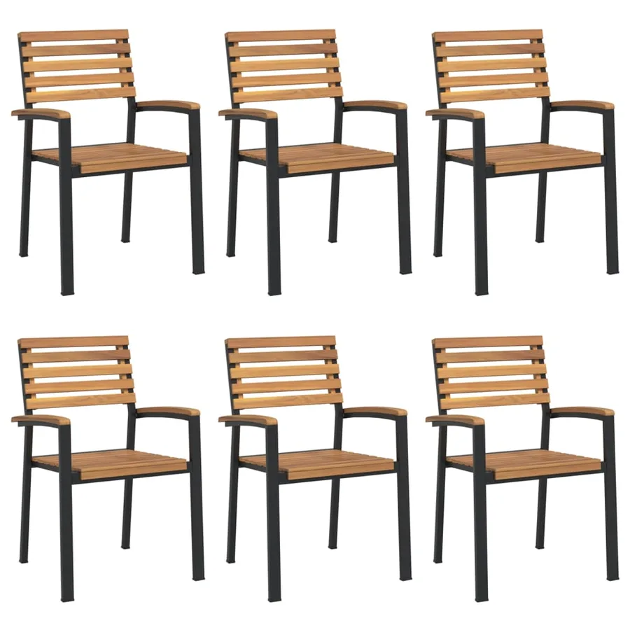 Chaises de jardin empilables lot de 6 bois d'acacia et métal - 2