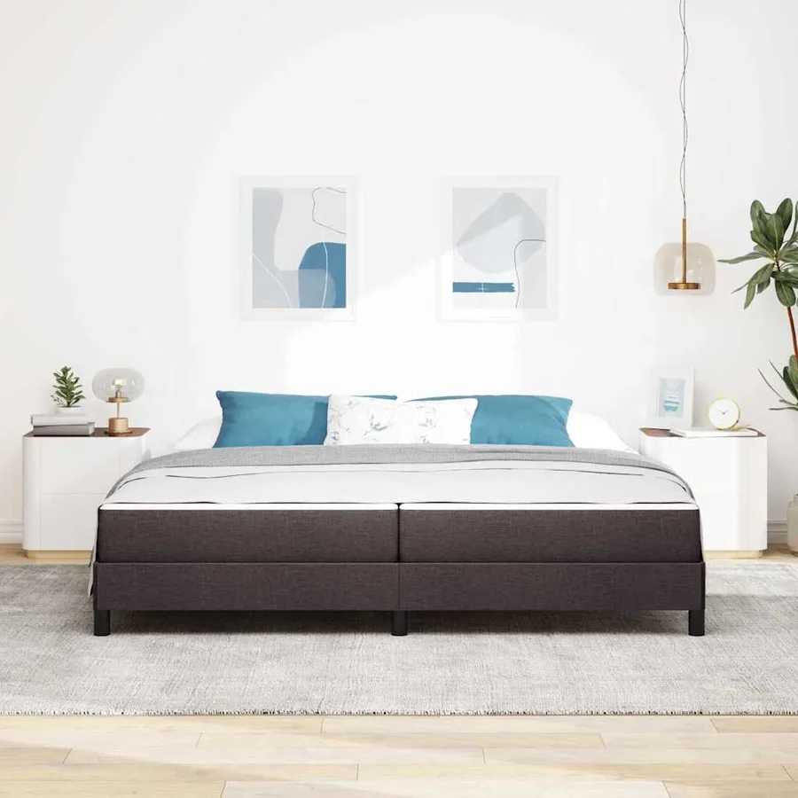 Lit à ressorts avec matelas Marron foncé 200 x 200 cm tissu - 3