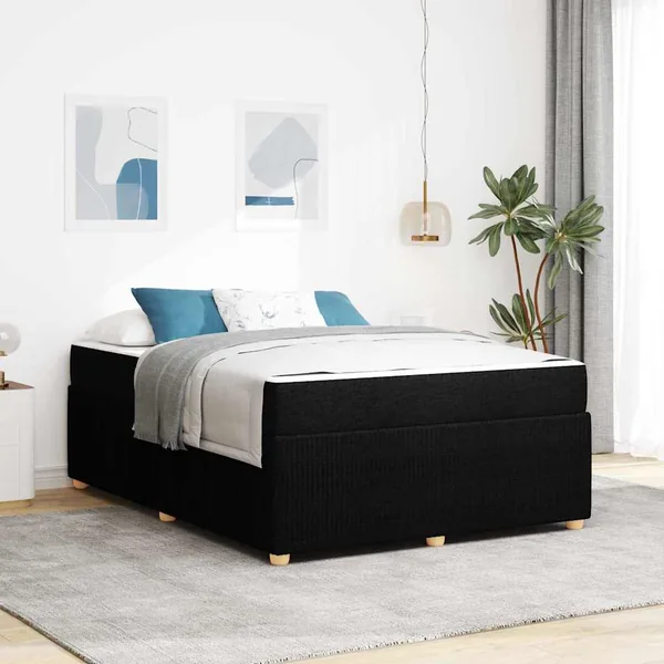 Cadre de lit avec matelas Noir 140 x 200 cm tissu