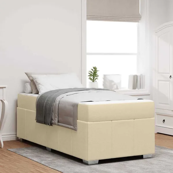 Cadre de lit avec matelas Crème 100 x 200 cm tissu