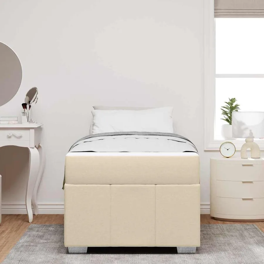 Cadre de lit avec matelas Crème 100 x 200 cm tissu - 3