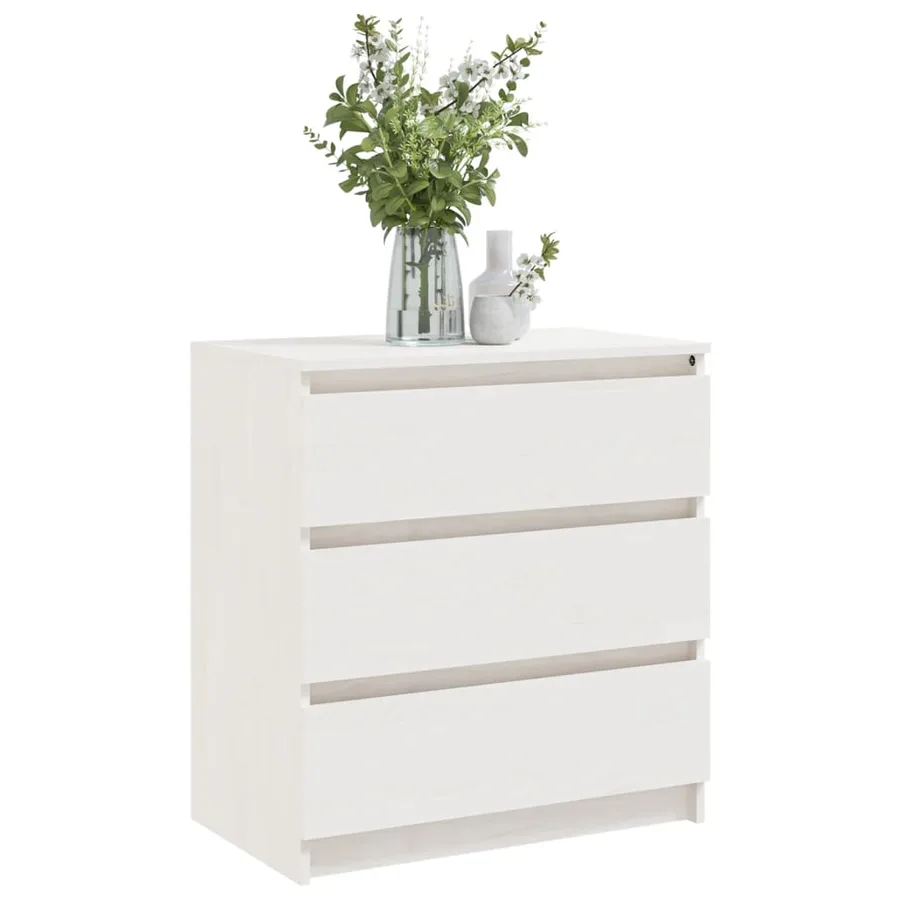 Table de chevet Blanc 60x36x64 cm Bois de pin massif - 3